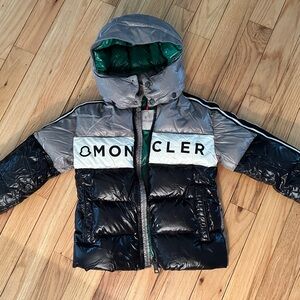 Moncler Tri-Color Puffer Jacket with Green Accent